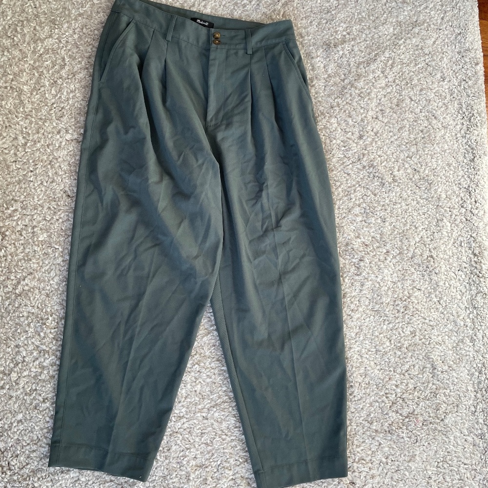 Madewell Pleated Tapered Pants in Architect Green, Sz 12